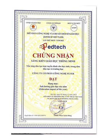 Chứng nhận Sáng kiến giáo dục thông minh EdTech Việt Nam 2023