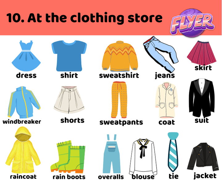 Từ vựng TOEFL Primary Step 1 - Chủ đề At the clothing store