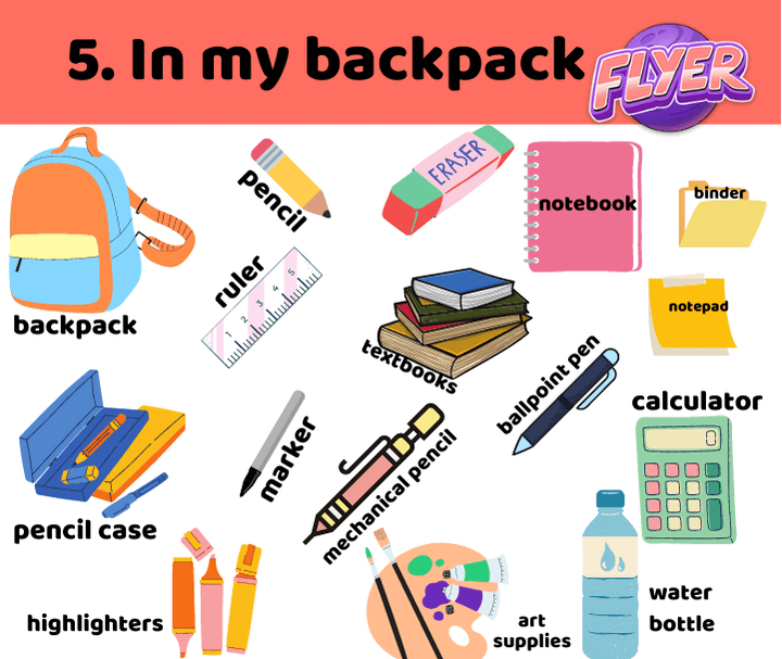 Từ vựng TOEFL Primary Step 1 - Chủ đề In my backpack