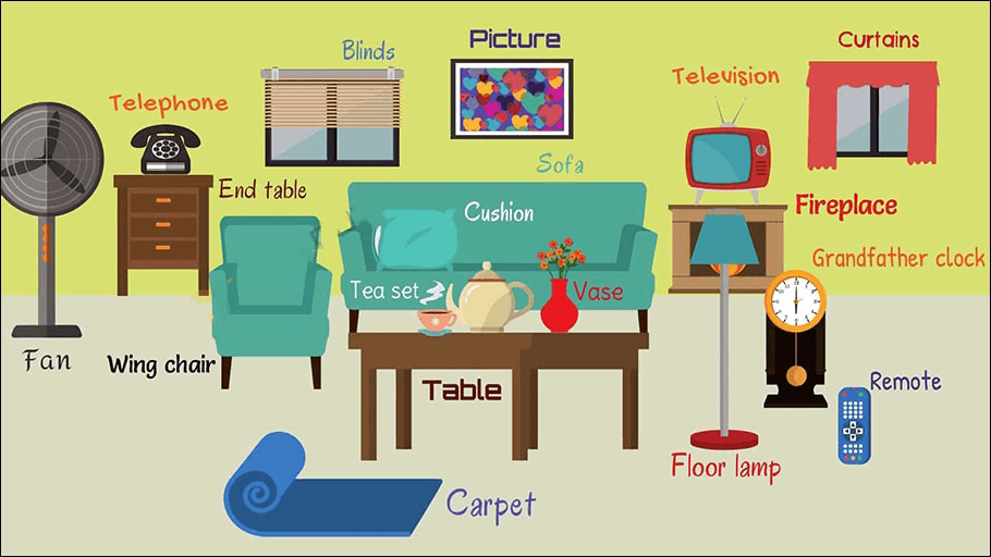 Các từ vựng tiếng Anh về đồ dùng gia đình trong phòng khách