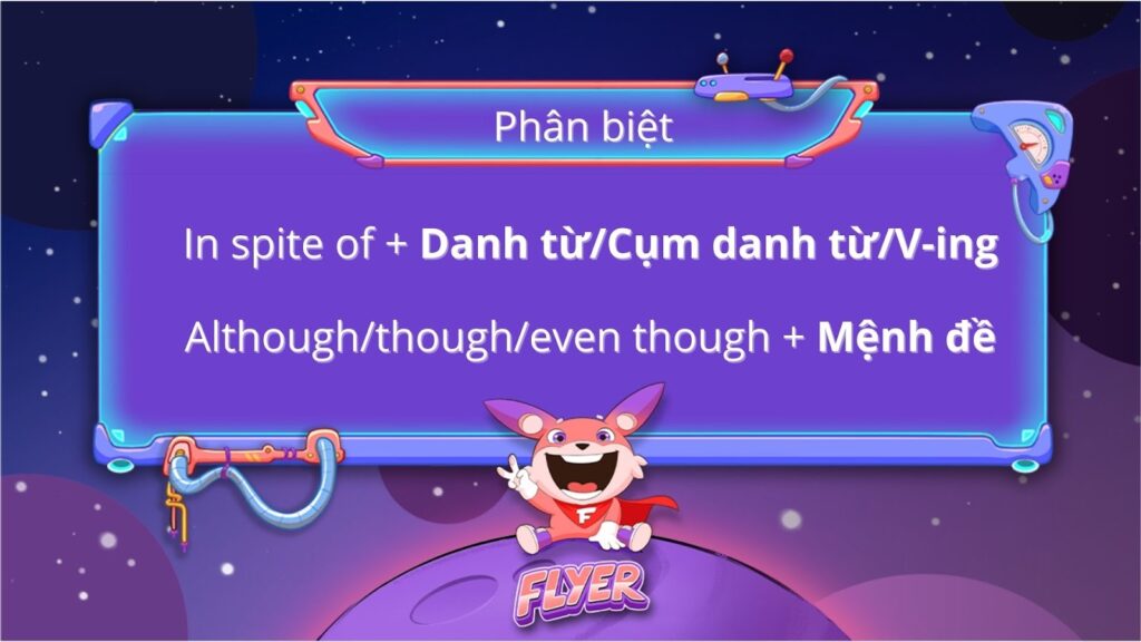 Phân biệt "In spite of" với "although"/"though"/"even though"