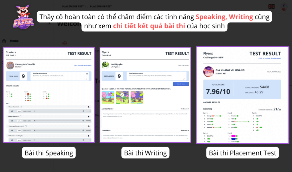 Tính năng kiểm tra trình độ tiếng Anh nhanh chóng dành cho trung tâm, trường học