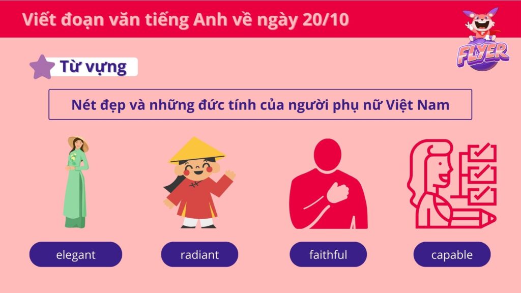 Từ vựng tiếng Anh về nét đẹp và những đức tính của người phụ nữ Việt Nam_Viết đoạn văn tiếng Anh về ngày 20/10