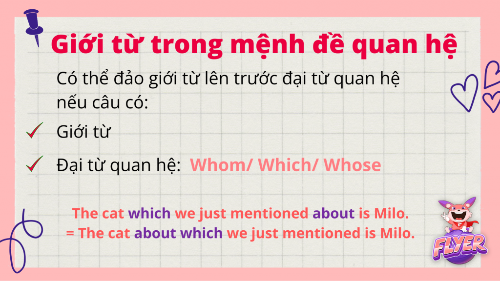 Giới từ trong mệnh đề quan hệ xác định và mệnh đề quan hệ không xác định