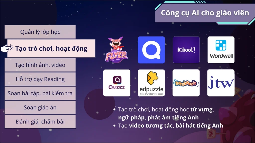 Công cụ AI tạo trò chơi, hoạt động tương tác