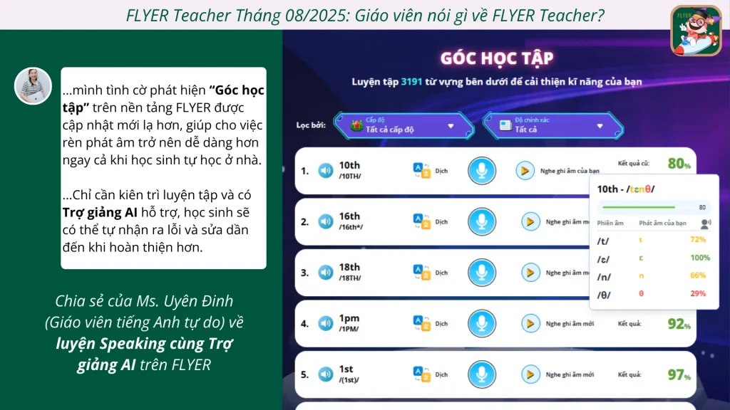 Giáo viên nói về tính năng hỗ trợ Speaking trên FL