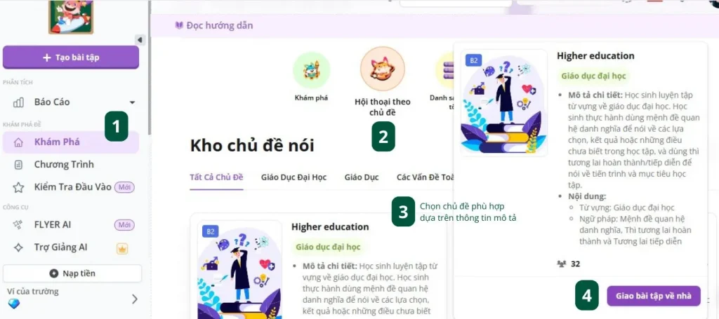 Giao bài nói theo chủ đề trên FLYER Teacher