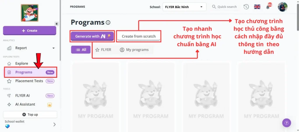 Giáo viên có thể tự tạo chương trình học trên FLYER Teacher