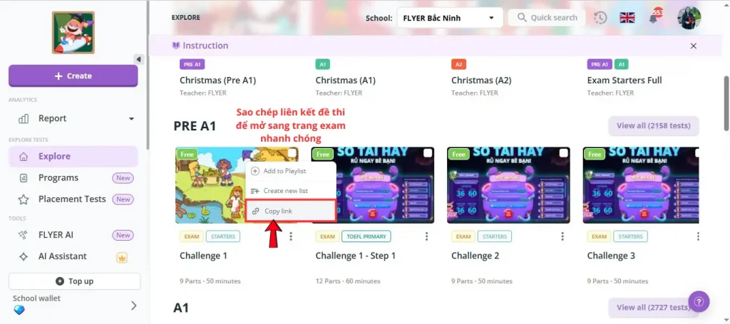 Sao chép đề thi trên FLYER Teacher 