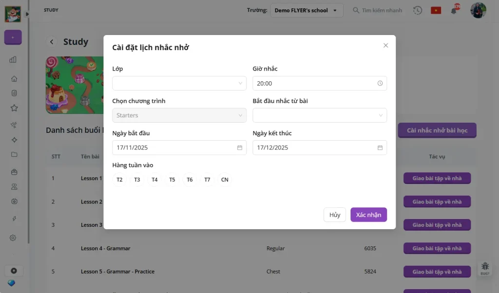 Tính năng "Hẹn giờ nhắc nhở làm bài" mới trên FLYER Teacher