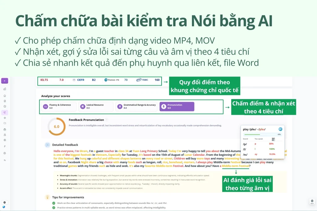 FLYER AI chấm chữa bài Speaking theo khung tham chiếu quốc tế