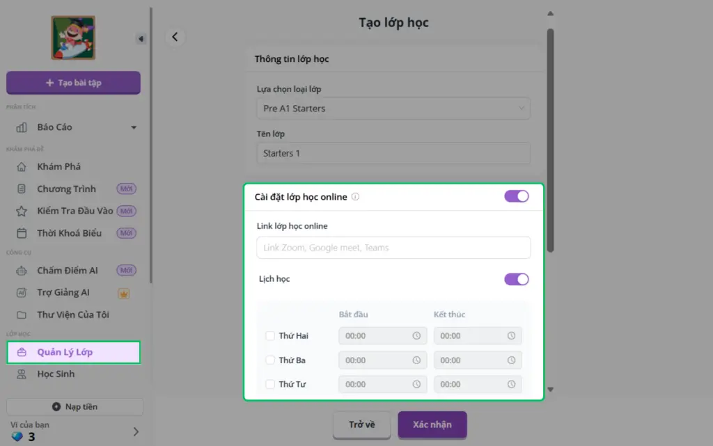 Tạo lớp học trực tuyến với link phòng cố định