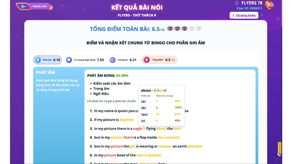 FLYER AI Speaking chấm chữa chi tiết