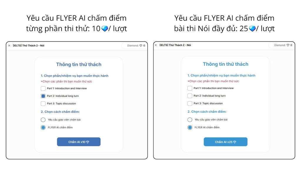 Yêu cầu AI chấm chữa bài Nói bằng Kim Cương trên IELTS Guru