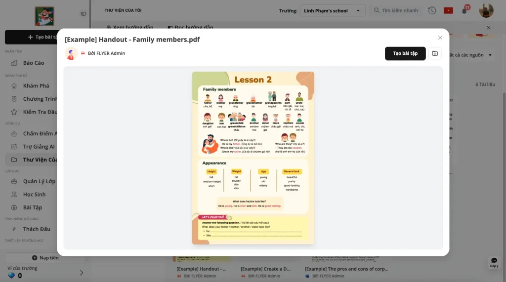 Cách tạo bài tập từ thư viện đám mây FLYER LMS-R