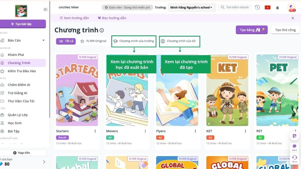 Mục quản lý và lưu trữ các chương trình giảng dạy