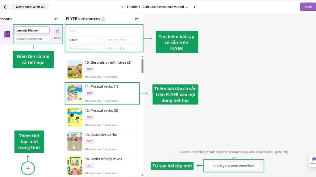 Hướng dẫn thêm bài tập vào chương trình học cá nhân hóa trên FLYER