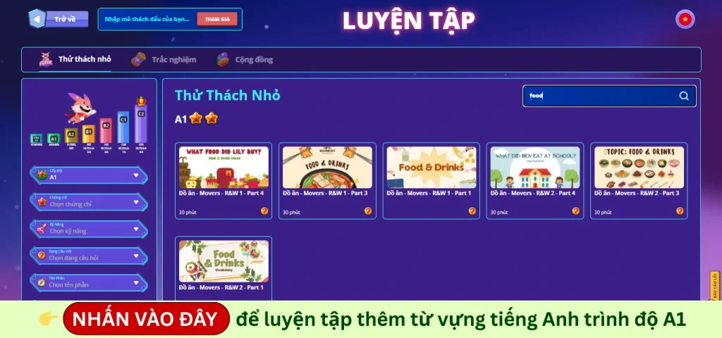 Luyện tập từ vựng Food trên FLYER