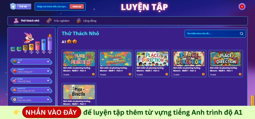 Luyện tập giới từ tiếng Anh trên FLYER