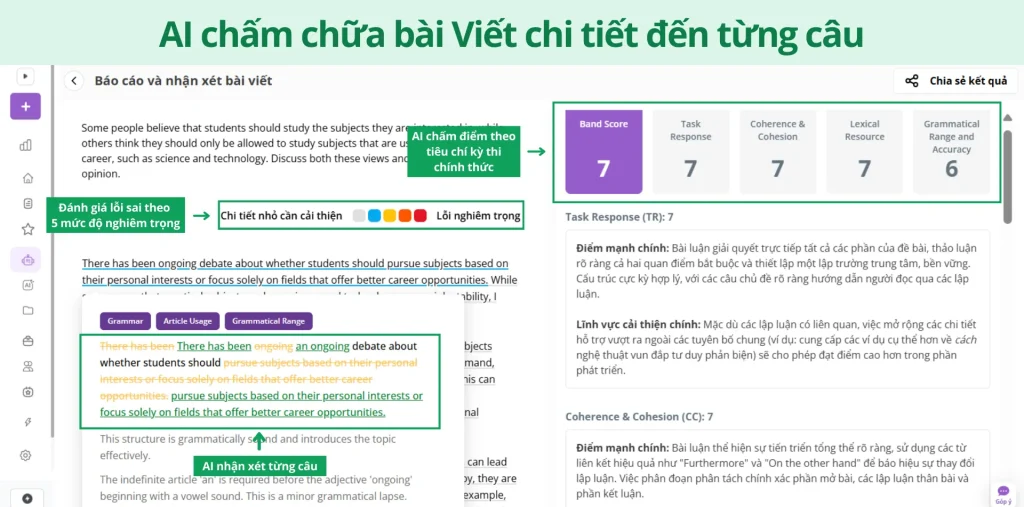 Chấm bài Viết bằng AI chính xác và chi tiết tới từng câu