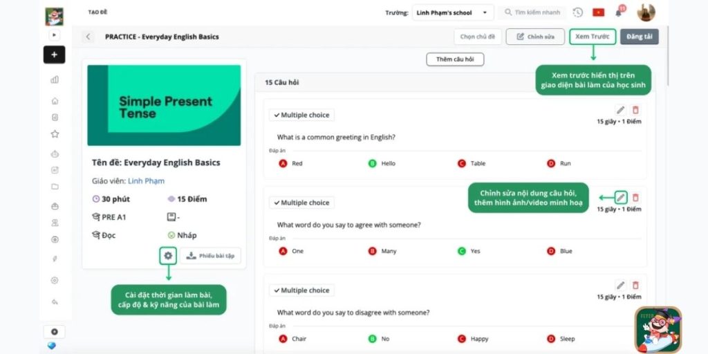 Giao diện tinh giản, thuận tiện cho thầy cô khi thao tác