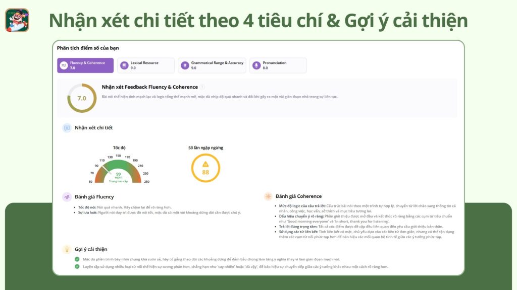 Hệ thống có thể đưa ra gợi ý cải thiện lỗi sai cho học sinh