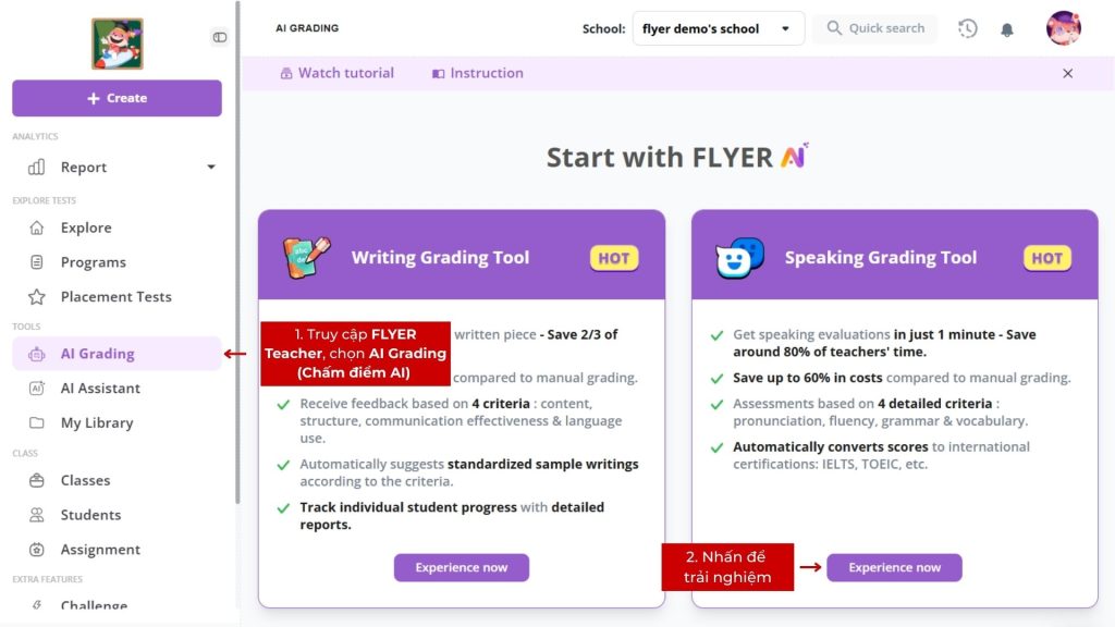Hướng dẫn truy cập website của công cụ chấm Speaking AI