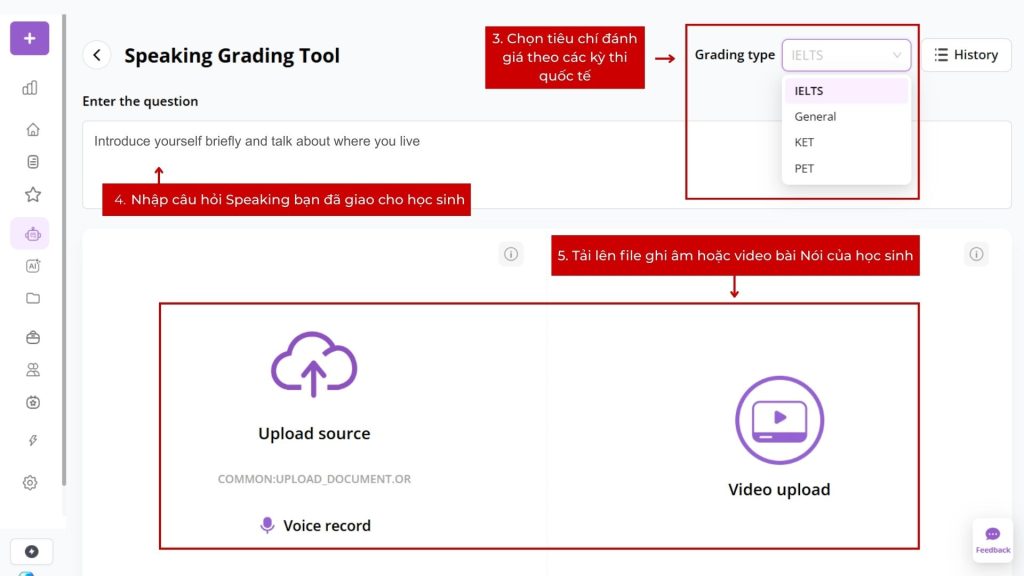 Giao diện màn hình chấm Speaking AI