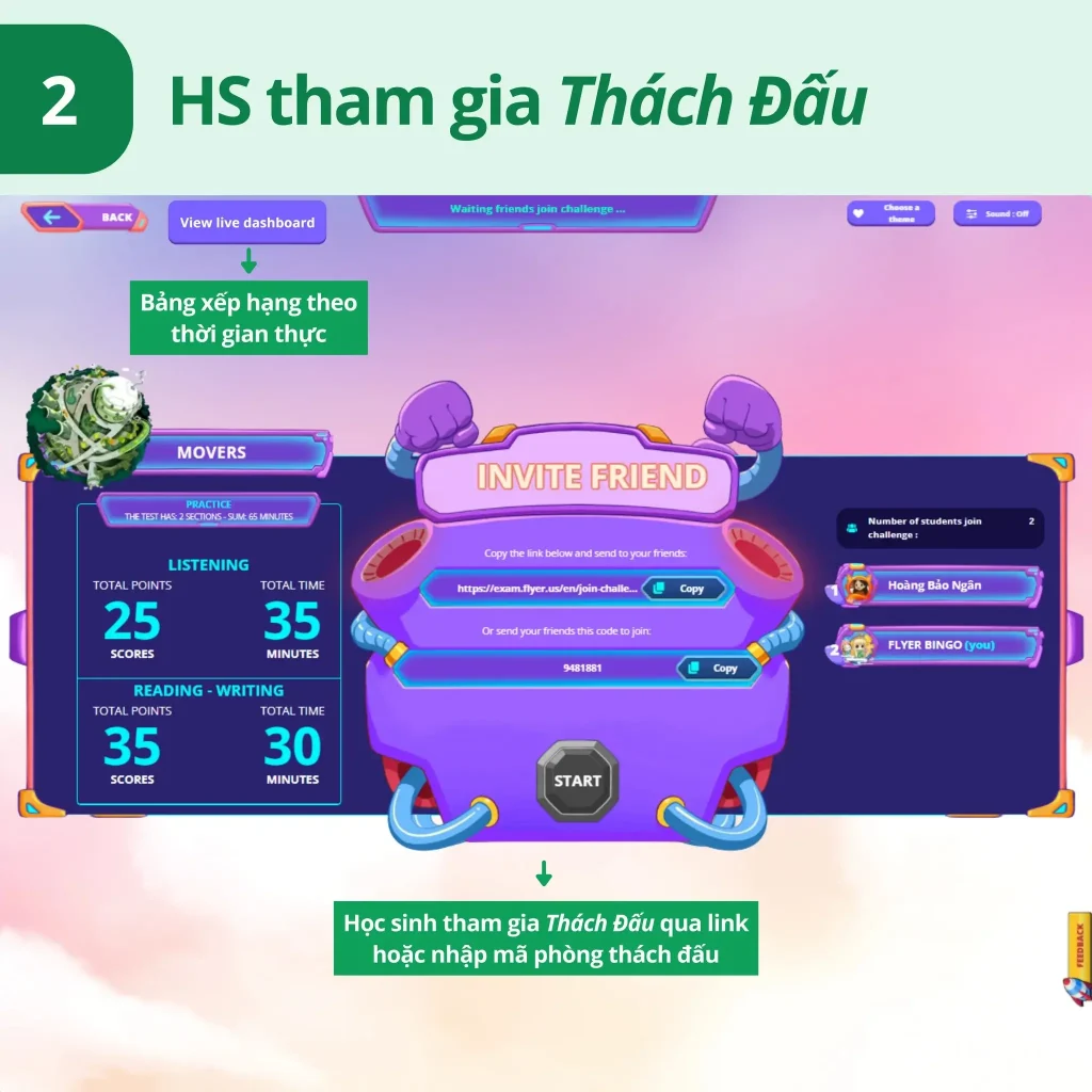 Cách tạo thách đấu cho học sinh trên FLYER 