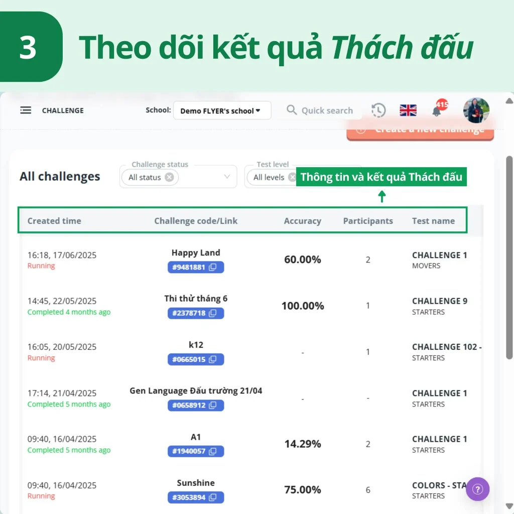 Cách tạo thách đấu cho học sinh trên FLYER 