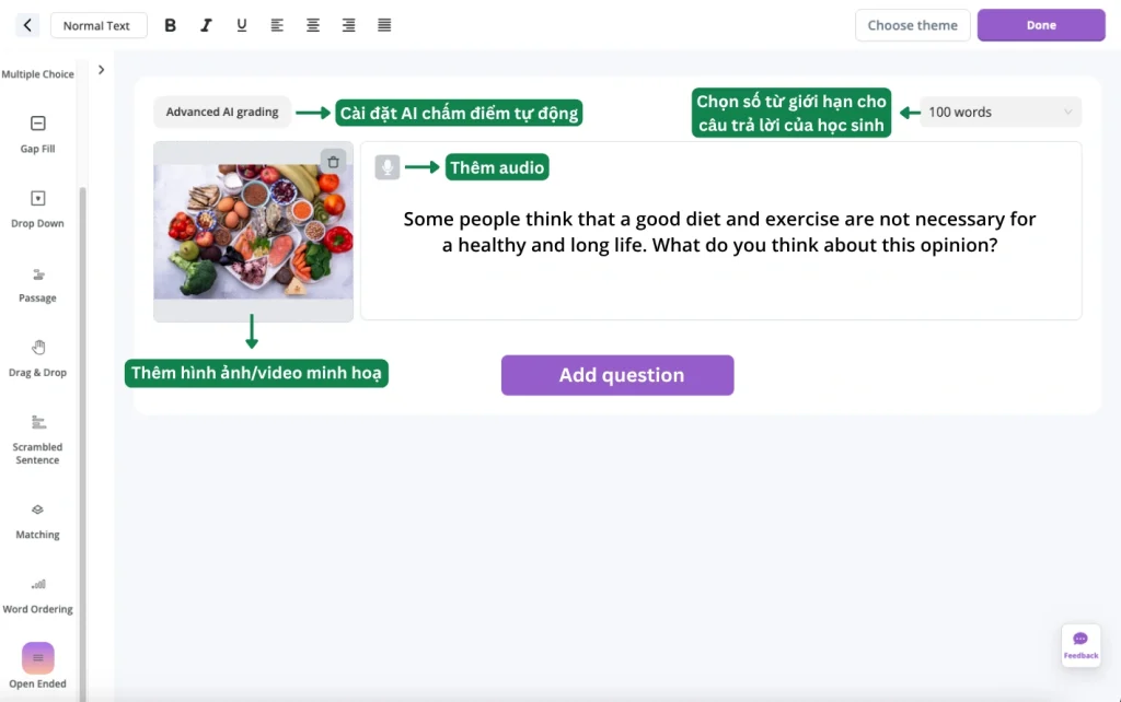 Tạo Câu hỏi mở trên Trợ giảng AI - FLYER Teacher