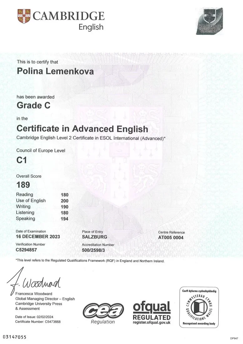 Chứng chỉ CAE mẫu