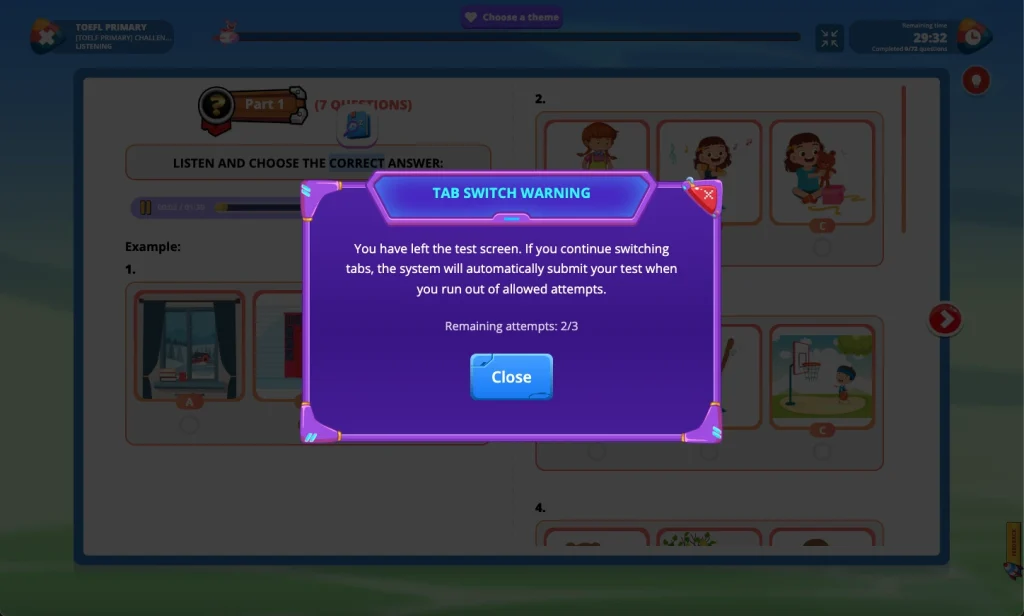 Hệ thống gửi thông báo khi phát hiện hành vi gian lận của học sinh