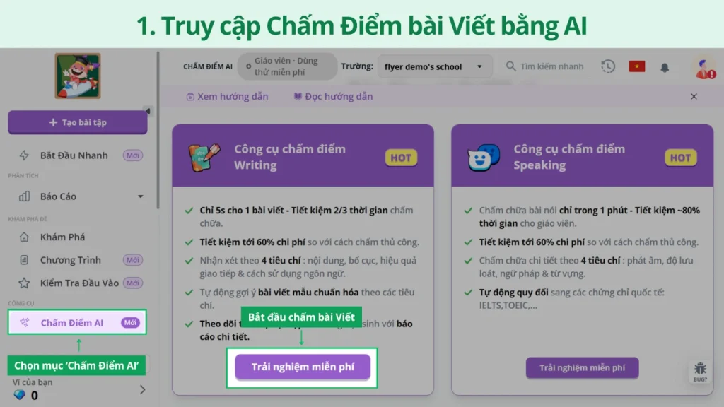 Hướng dẫn truy cập website để chấm bài Viết bằng AI