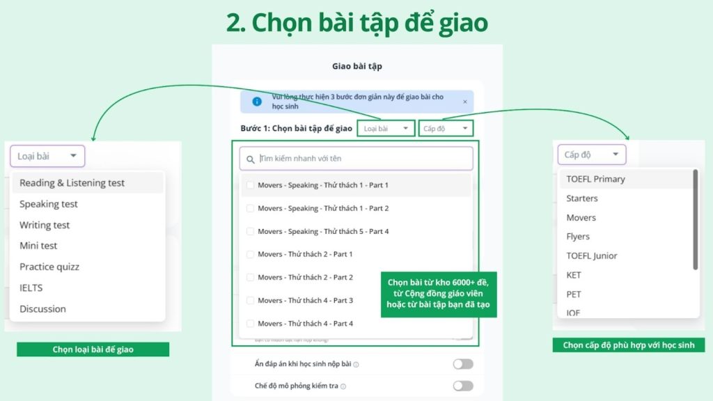 Các bài tập được lọc theo từng kỹ năng riêng biệt