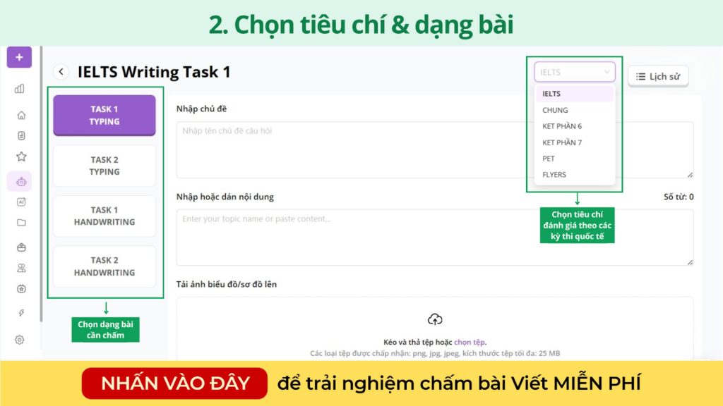 Thầy cô tùy chọn tiêu chí đánh giá theo từng kỳ thi