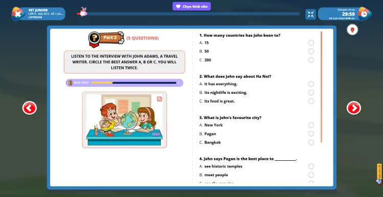 Giao diện bài tập trên Phòng thi ảo FLYER