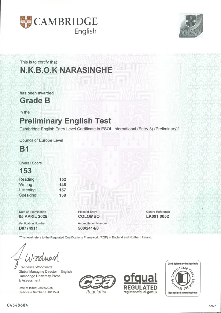 Chứng chỉ PET B1 Preliminary