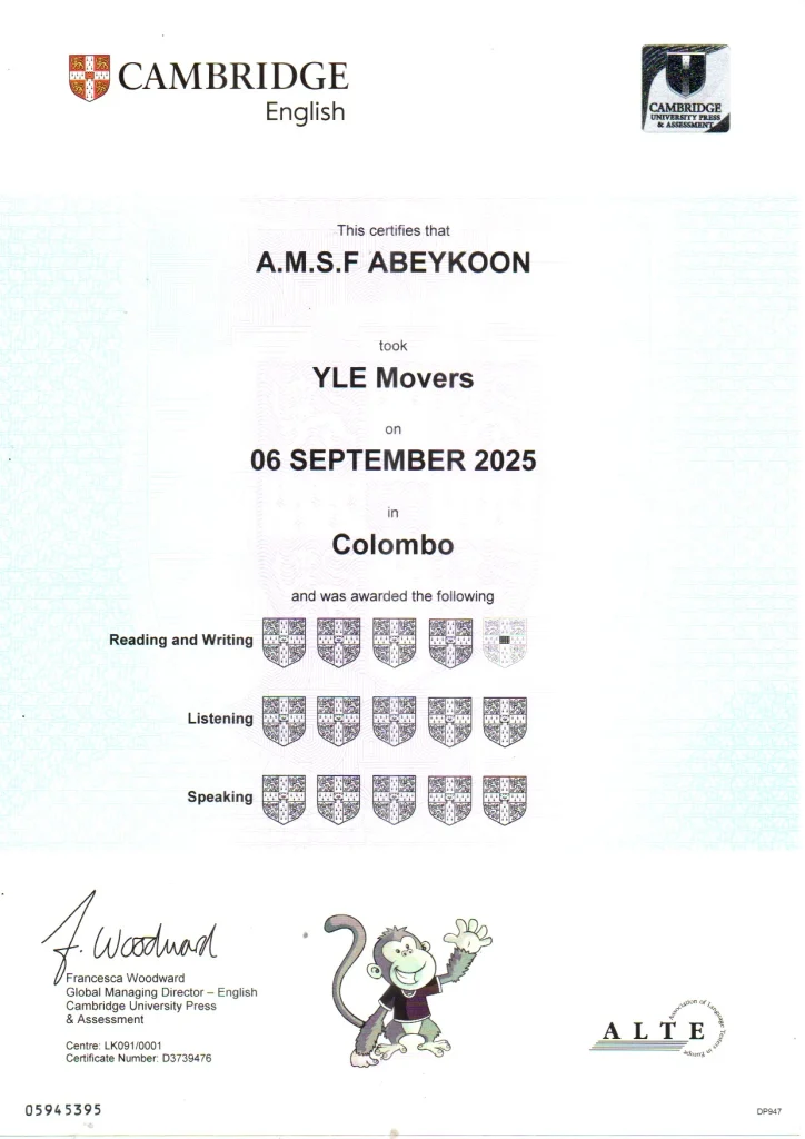 Mẫu chứng chỉ A2 Movers