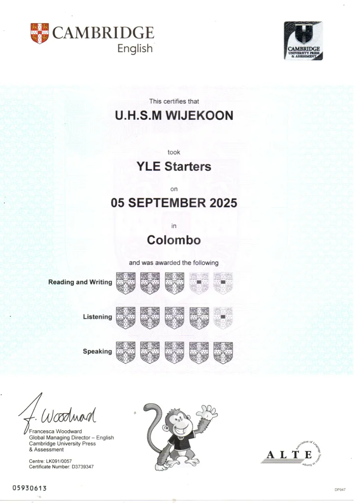 Mẫu chứng chỉ Pre A1 Starters 