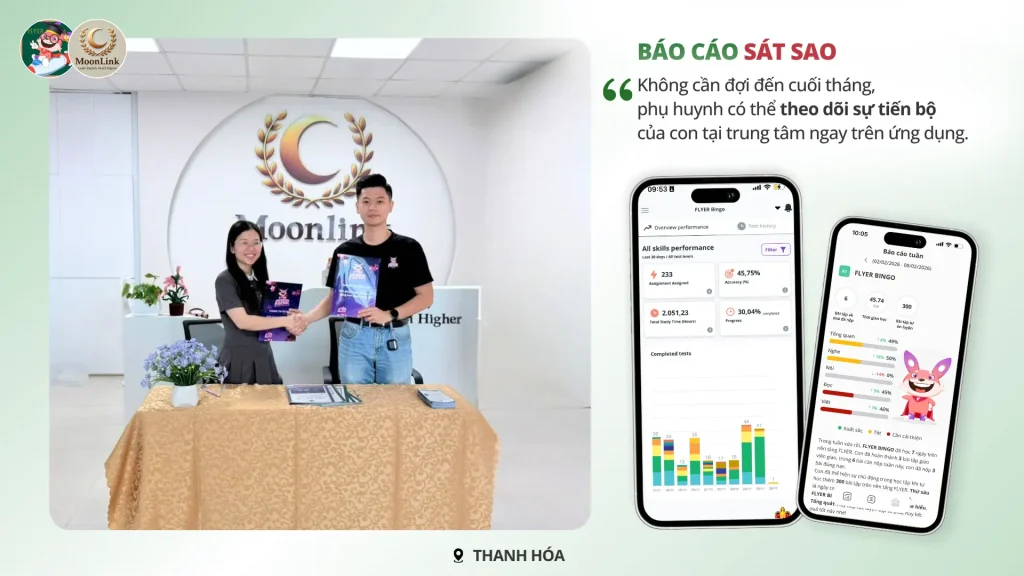 Phụ huynh theo dõi học tập mỗi ngày trên app FLYER