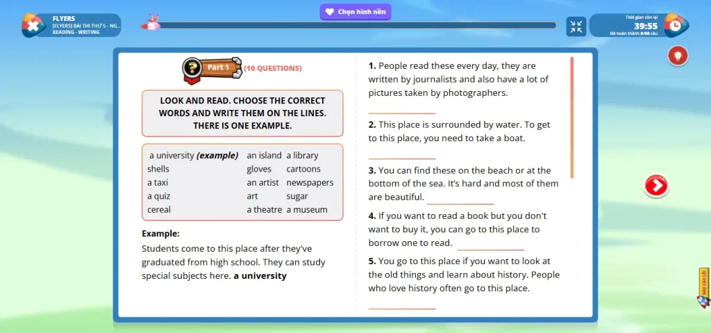 Đề Reading & Writing Flyers trên FLYER 