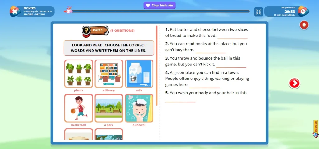 Thi thử Movers trên FLYER 