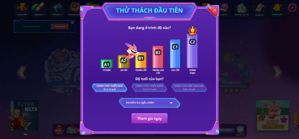 Placement test chuẩn CEFR trên FLYER 