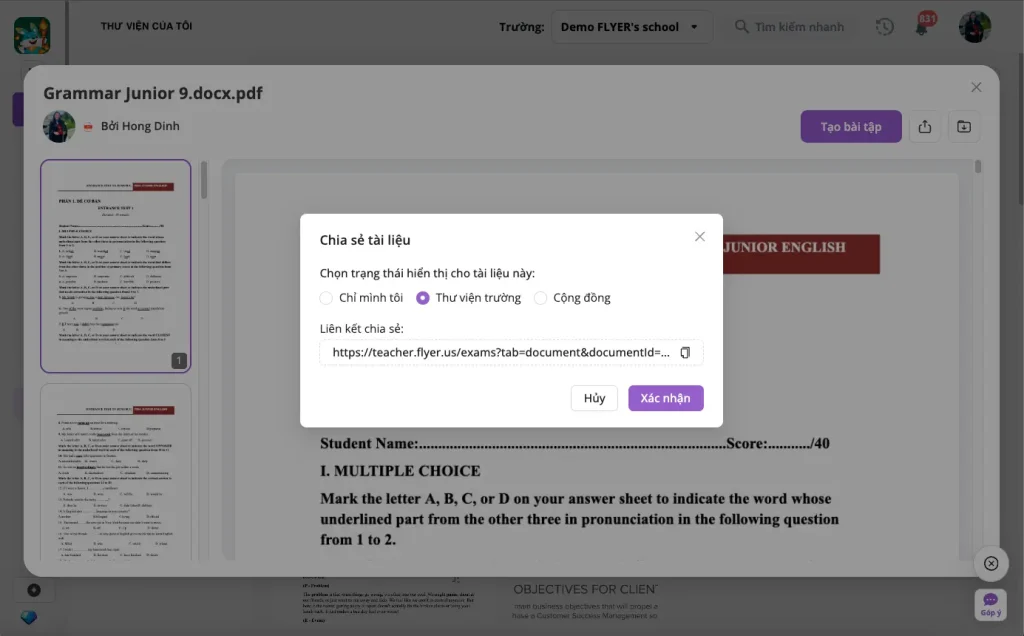3 trạng thái hiển thị tài liệu khi giáo viên chia sẻ tài liệu qua link