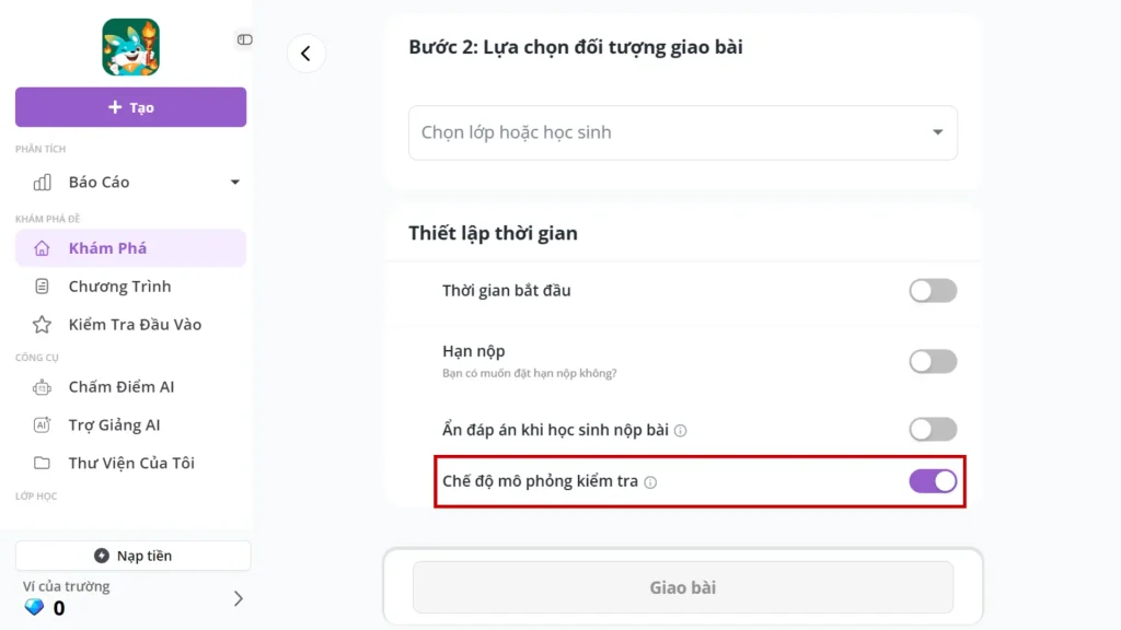 Chế độ mô phỏng kiểm tra