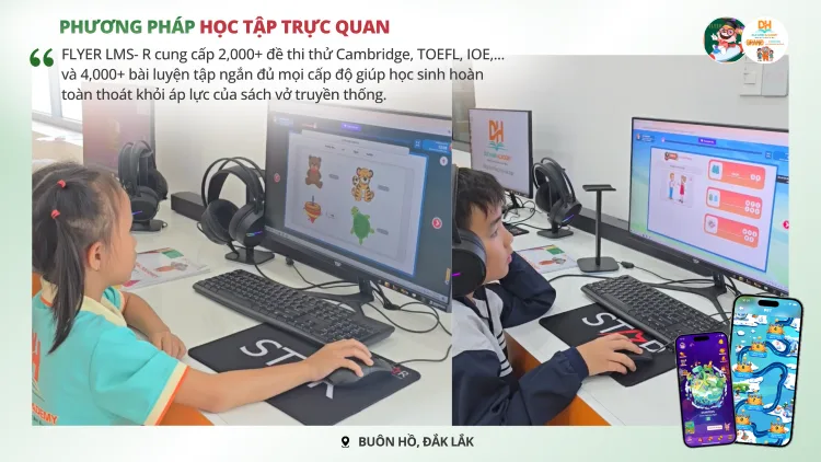 Học sinh trung tâm sử dụng Phòng thi ảo FLYER