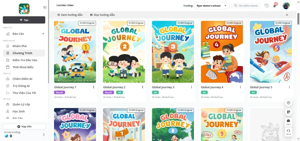 Giao diện Global Journey cho giáo viên
