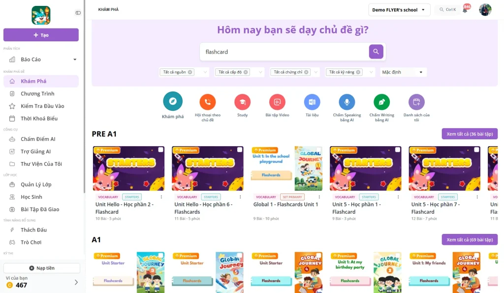 Hướng dẫn truy cập Flashcard và Quiz card