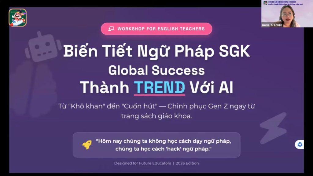 Diễn giả Emma Nguyễn hướng dẫn ứng dụng AI vào thiết kế bài giảng trong webinar